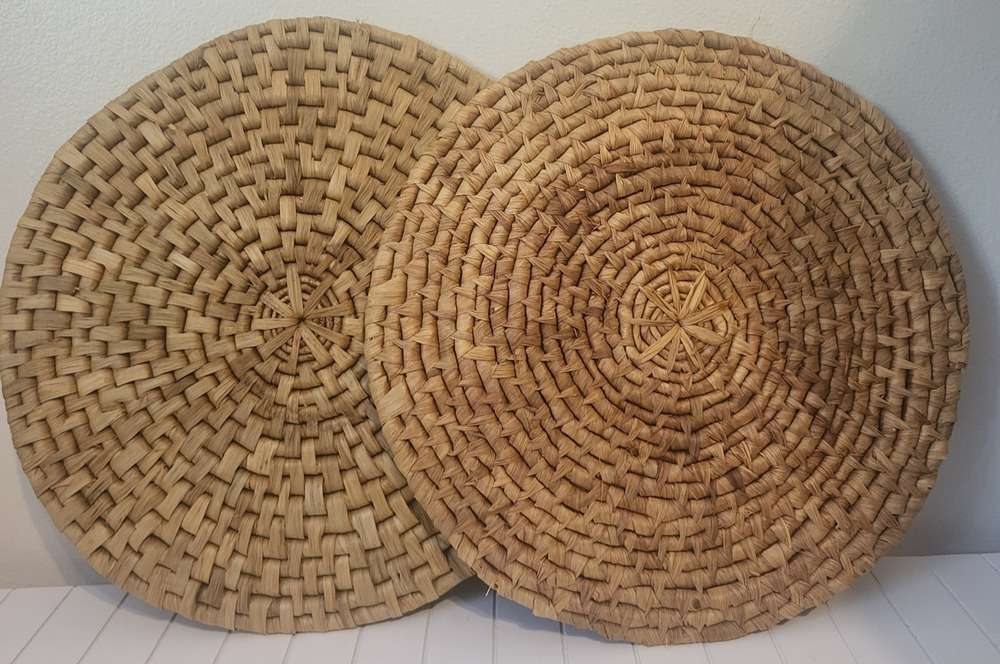 Lot of 2, 15" Round Hand-Woven Grass Placemats Charger or Use as Boho Wall Decor
